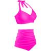 imageHolipick Women High Waisted Bikini Set Two Piece Swimsuit Tummy Control Bathing Suit Vintage Halter SwimwearHot Pink