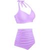 imageHolipick Women High Waisted Bikini Set Two Piece Swimsuit Tummy Control Bathing Suit Vintage Halter SwimwearLavender