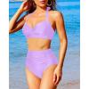 imageHolipick Women High Waisted Bikini Set Two Piece Swimsuit Tummy Control Bathing Suit Vintage Halter SwimwearLavender