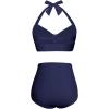 imageHolipick Women High Waisted Bikini Set Two Piece Swimsuit Tummy Control Bathing Suit Vintage Halter SwimwearNavy Blue
