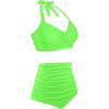 imageHolipick Women High Waisted Bikini Set Two Piece Swimsuit Tummy Control Bathing Suit Vintage Halter SwimwearNeon Green