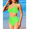 imageHolipick Women High Waisted Bikini Set Two Piece Swimsuit Tummy Control Bathing Suit Vintage Halter SwimwearNeon Green