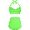 imageHolipick Women High Waisted Bikini Set Two Piece Swimsuit Tummy Control Bathing Suit Vintage Halter SwimwearNeon Green