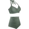 imageHolipick Women High Waisted Bikini Set Two Piece Swimsuit Tummy Control Bathing Suit Vintage Halter SwimwearOlive Green