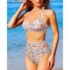 imageHolipick Women High Waisted Bikini Set Two Piece Swimsuit Tummy Control Bathing Suit Vintage Halter SwimwearOrange Floral Printe