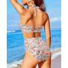 imageHolipick Women High Waisted Bikini Set Two Piece Swimsuit Tummy Control Bathing Suit Vintage Halter SwimwearOrange Floral Printe