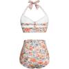 imageHolipick Women High Waisted Bikini Set Two Piece Swimsuit Tummy Control Bathing Suit Vintage Halter SwimwearOrange Floral Printe