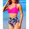 imageHolipick Women High Waisted Bikini Set Two Piece Swimsuit Tummy Control Bathing Suit Vintage Halter SwimwearPink Floral