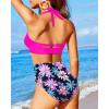 imageHolipick Women High Waisted Bikini Set Two Piece Swimsuit Tummy Control Bathing Suit Vintage Halter SwimwearPink Floral