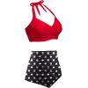 imageHolipick Women High Waisted Bikini Set Two Piece Swimsuit Tummy Control Bathing Suit Vintage Halter SwimwearRed Black Polka