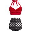 imageHolipick Women High Waisted Bikini Set Two Piece Swimsuit Tummy Control Bathing Suit Vintage Halter SwimwearRed Black Polka