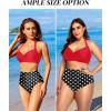 imageHolipick Women High Waisted Bikini Set Two Piece Swimsuit Tummy Control Bathing Suit Vintage Halter SwimwearRed Black Polka