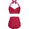 imageHolipick Women High Waisted Bikini Set Two Piece Swimsuit Tummy Control Bathing Suit Vintage Halter SwimwearRed Crimson