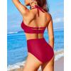 imageHolipick Women High Waisted Bikini Set Two Piece Swimsuit Tummy Control Bathing Suit Vintage Halter SwimwearRed Crimson