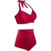 imageHolipick Women High Waisted Bikini Set Two Piece Swimsuit Tummy Control Bathing Suit Vintage Halter SwimwearRed Crimson