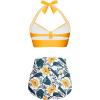 imageHolipick Women High Waisted Bikini Set Two Piece Swimsuit Tummy Control Bathing Suit Vintage Halter SwimwearYellow Floral