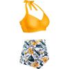 imageHolipick Women High Waisted Bikini Set Two Piece Swimsuit Tummy Control Bathing Suit Vintage Halter SwimwearYellow Floral