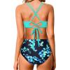 imageHolipick Women High Waisted Bikini Set Two Piece Swimsuits Push up Wrap Swim Suits Top Tummy Control Bathing SuitAqua and Blue Flower