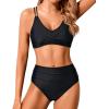 imageHolipick Women High Waisted Bikini Set Two Piece Swimsuits Push up Wrap Swim Suits Top Tummy Control Bathing SuitBlack