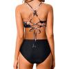 imageHolipick Women High Waisted Bikini Set Two Piece Swimsuits Push up Wrap Swim Suits Top Tummy Control Bathing SuitBlack With Flower