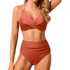 imageHolipick Women High Waisted Bikini Set Two Piece Swimsuits Push up Wrap Swim Suits Top Tummy Control Bathing SuitBrick Red
