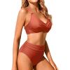 imageHolipick Women High Waisted Bikini Set Two Piece Swimsuits Push up Wrap Swim Suits Top Tummy Control Bathing SuitBrick Red