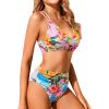 imageHolipick Women High Waisted Bikini Set Two Piece Swimsuits Push up Wrap Swim Suits Top Tummy Control Bathing SuitColorful Floral