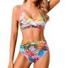 imageHolipick Women High Waisted Bikini Set Two Piece Swimsuits Push up Wrap Swim Suits Top Tummy Control Bathing SuitColorful Floral
