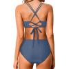 imageHolipick Women High Waisted Bikini Set Two Piece Swimsuits Push up Wrap Swim Suits Top Tummy Control Bathing SuitGrey Blue