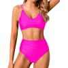 imageHolipick Women High Waisted Bikini Set Two Piece Swimsuits Push up Wrap Swim Suits Top Tummy Control Bathing SuitHot Pink