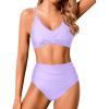 imageHolipick Women High Waisted Bikini Set Two Piece Swimsuits Push up Wrap Swim Suits Top Tummy Control Bathing SuitLavender