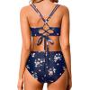 imageHolipick Women High Waisted Bikini Set Two Piece Swimsuits Push up Wrap Swim Suits Top Tummy Control Bathing SuitNavy Blue and Flower