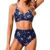 imageHolipick Women High Waisted Bikini Set Two Piece Swimsuits Push up Wrap Swim Suits Top Tummy Control Bathing SuitNavy Blue and Flower