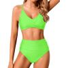 imageHolipick Women High Waisted Bikini Set Two Piece Swimsuits Push up Wrap Swim Suits Top Tummy Control Bathing SuitNeon Green