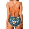imageHolipick Women High Waisted Bikini Set Two Piece Swimsuits Push up Wrap Swim Suits Top Tummy Control Bathing SuitOrange  Blue