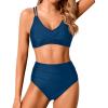 imageHolipick Women High Waisted Bikini Set Two Piece Swimsuits Push up Wrap Swim Suits Top Tummy Control Bathing SuitPeacock Blue