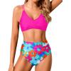 imageHolipick Women High Waisted Bikini Set Two Piece Swimsuits Push up Wrap Swim Suits Top Tummy Control Bathing SuitPink Floral