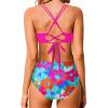 imageHolipick Women High Waisted Bikini Set Two Piece Swimsuits Push up Wrap Swim Suits Top Tummy Control Bathing SuitPink Floral