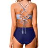 imageHolipick Women High Waisted Bikini Set Two Piece Swimsuits Push up Wrap Swim Suits Top Tummy Control Bathing SuitStripe