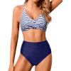 imageHolipick Women High Waisted Bikini Set Two Piece Swimsuits Push up Wrap Swim Suits Top Tummy Control Bathing SuitStripe