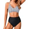 imageHolipick Women High Waisted Bikini Set Two Piece Swimsuits Push up Wrap Swim Suits Top Tummy Control Bathing SuitStriped Black