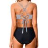 imageHolipick Women High Waisted Bikini Set Two Piece Swimsuits Push up Wrap Swim Suits Top Tummy Control Bathing SuitStriped Black