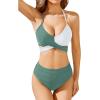 imageHolipick Women High Waisted Push up Bikini Halter Criss Cross Wrap Two Piece Bathing Suits Bandage Swimsuits