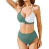 imageHolipick Women High Waisted Push up Bikini Halter Criss Cross Wrap Two Piece Bathing Suits Bandage Swimsuits