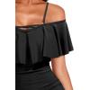 imageHolipick Women Off Shoulder One Piece Swimsuits Tummy Control Bathing Suits Vintage Ruffle SwimwearBlack