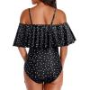 imageHolipick Women Off Shoulder One Piece Swimsuits Tummy Control Bathing Suits Vintage Ruffle SwimwearBlack Dot