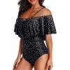 imageHolipick Women Off Shoulder One Piece Swimsuits Tummy Control Bathing Suits Vintage Ruffle SwimwearBlack Dot