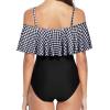 imageHolipick Women Off Shoulder One Piece Swimsuits Tummy Control Bathing Suits Vintage Ruffle SwimwearBlack White