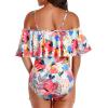 imageHolipick Women Off Shoulder One Piece Swimsuits Tummy Control Bathing Suits Vintage Ruffle SwimwearPink Leaf