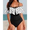 imageHolipick Women Off Shoulder One Piece Swimsuits Tummy Control Bathing Suits Vintage Ruffle SwimwearWhite Dot
